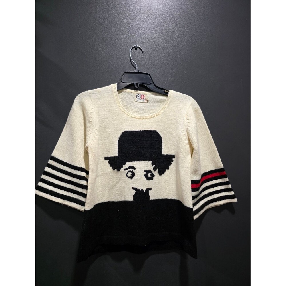 Vtg Charlie Chaplin Knit Pullover Sweater Pronto Collectible Acrylic Beige Sz S